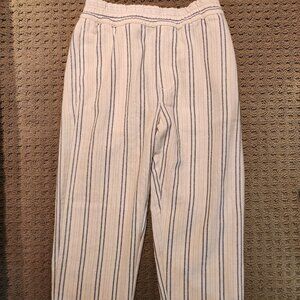 NWT-Zara Long Linen Pants Unisex Ivory With White Black Stripes Accent, Size S